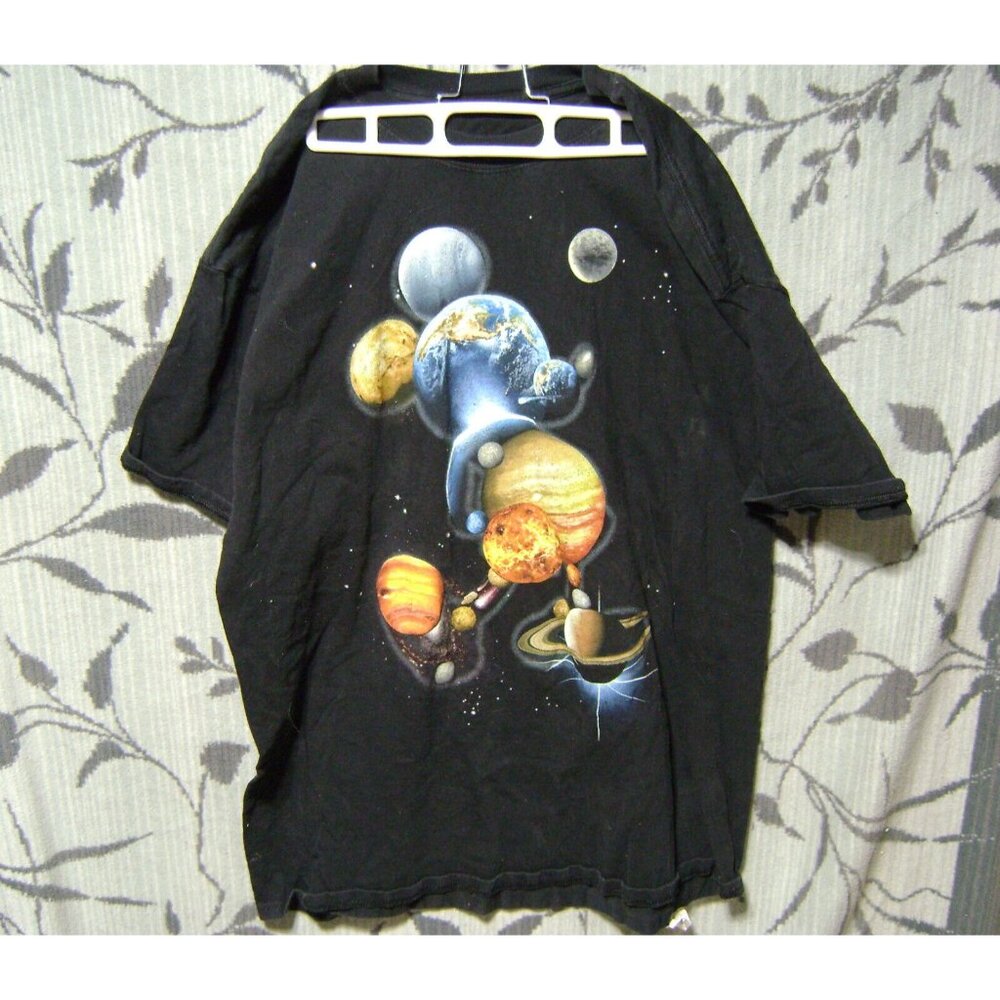 Disneyland Micky Mouse Galaxy Planets Solar System T-Shirt Adult XL Black